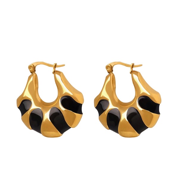 18K Gold Plated Chunky Hoop Earrings*Enamel Earrings*Vintage Earrings*ML - Picture 3 of 7